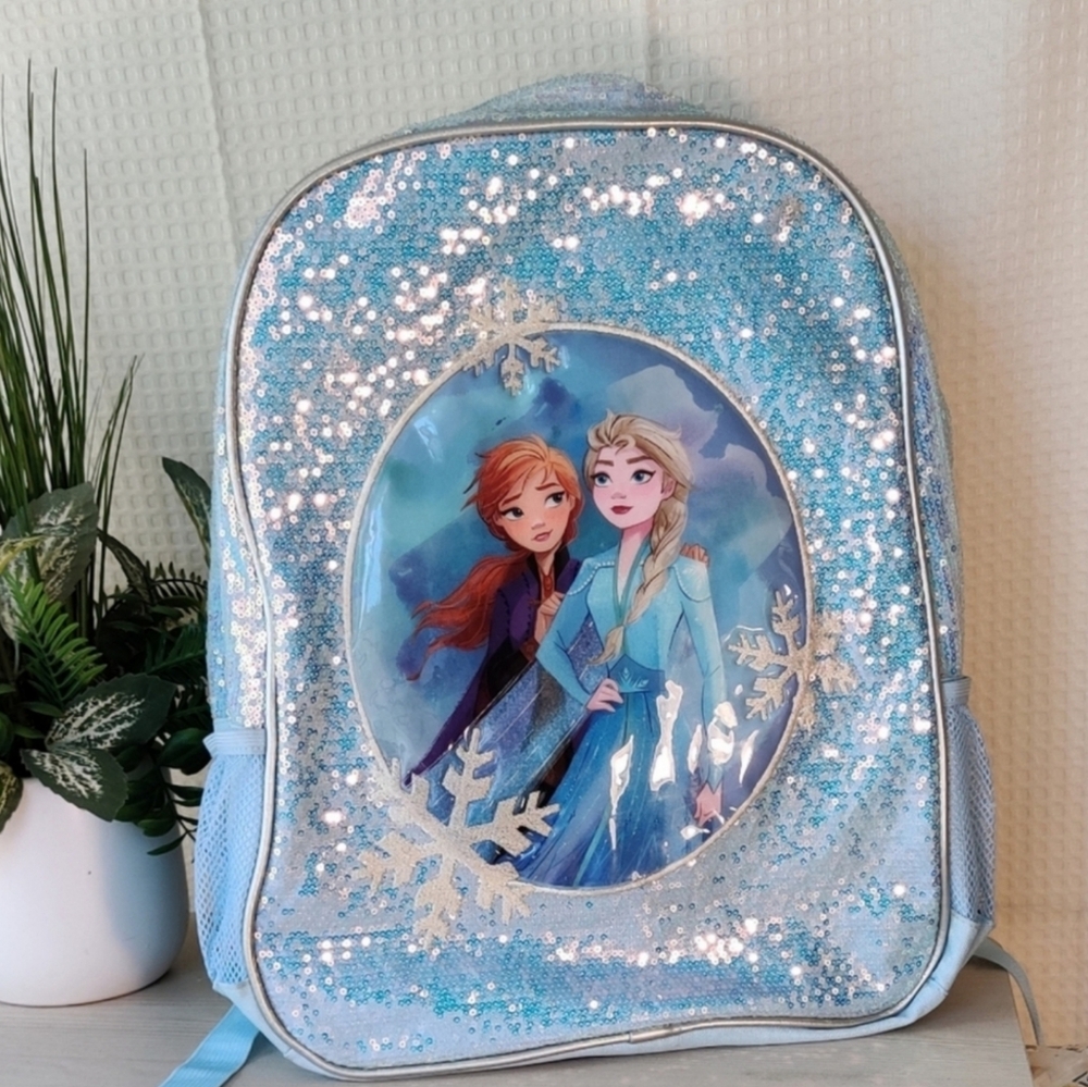 Disney Frozen ll Elsa and Ana Light Blue Sequins & Snowflakes Backpack